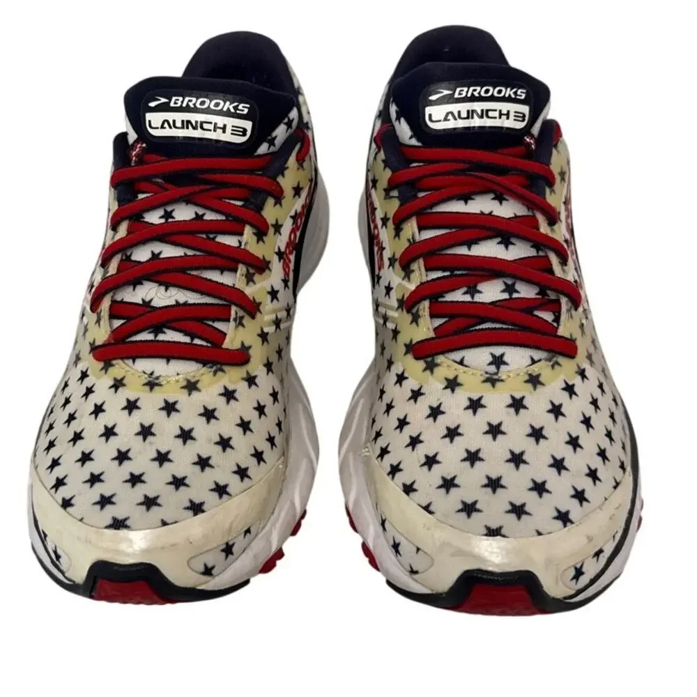 Brooks Launch 3 Running Shoes Womens 8 White Navy Red Excellent Stars Patriotic - Picture 1 of 8